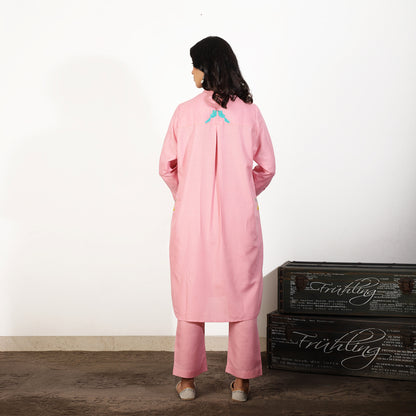 Pink Kurta Set with Embroidered pockets