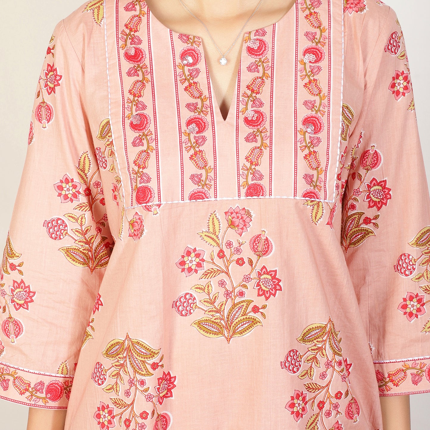 Pink Cotton kurta set with Farshi salwar and Sequin highlight