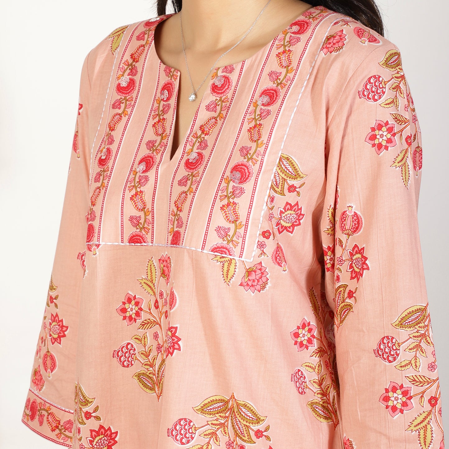 Pink Cotton kurta set with Farshi salwar and Sequin highlight