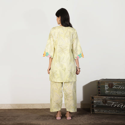 Green floral Kurta with Applique embroidery and Salwar