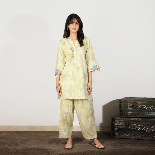 Green floral Kurta with Applique embroidery and Salwar
