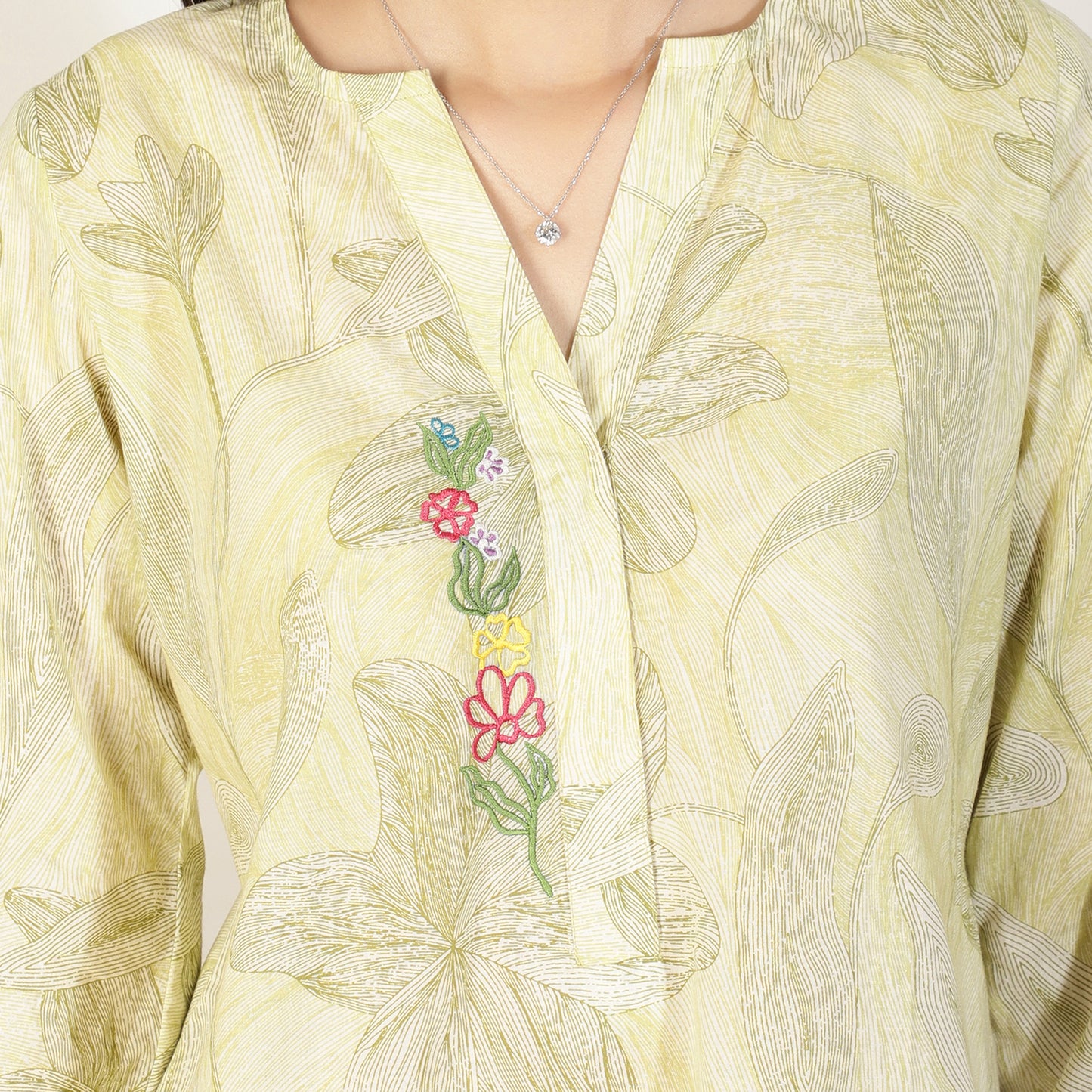 Green floral Kurta with Applique embroidery and Salwar