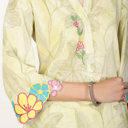 Green floral Kurta with Applique embroidery and Salwar