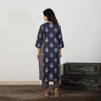 Indigo A-line kali kurta with doriwork