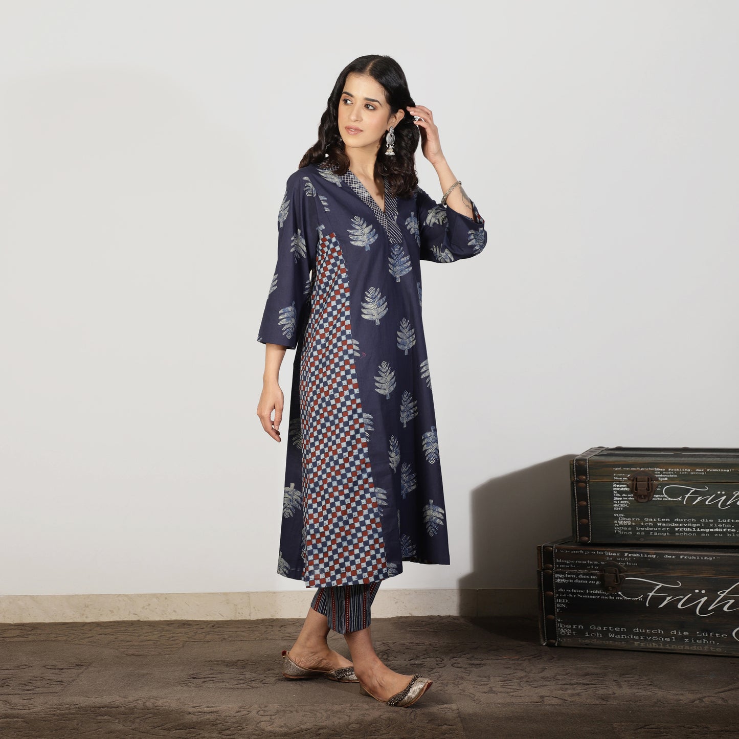Indigo A-line kali kurta with doriwork