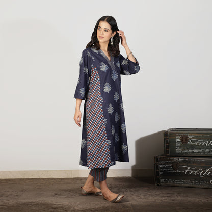 Indigo A-line kali kurta with doriwork