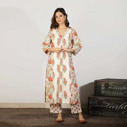Orange Mughal print A-line kurta - Spring Soul