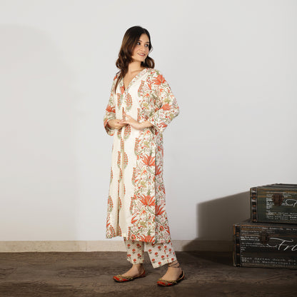Orange Mughal printed kurta set - Spring Soul
