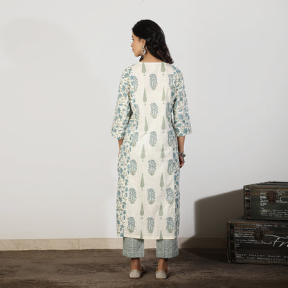 Blue A-line kali Mughal printed Kurta set