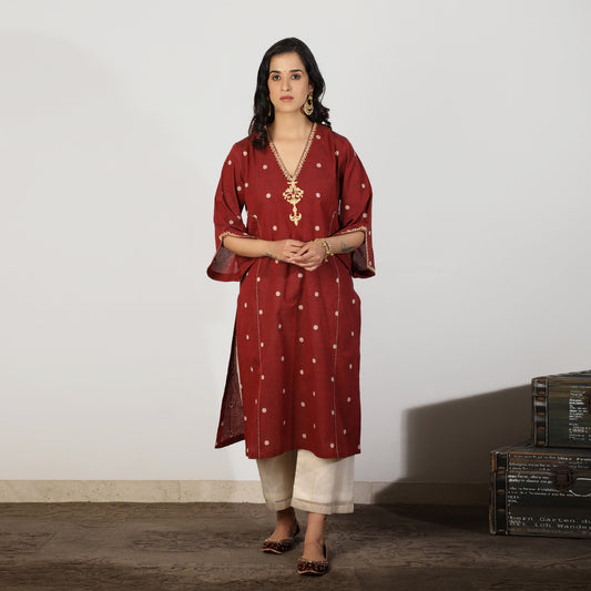 Maroon South Cotton A-line kali kurta