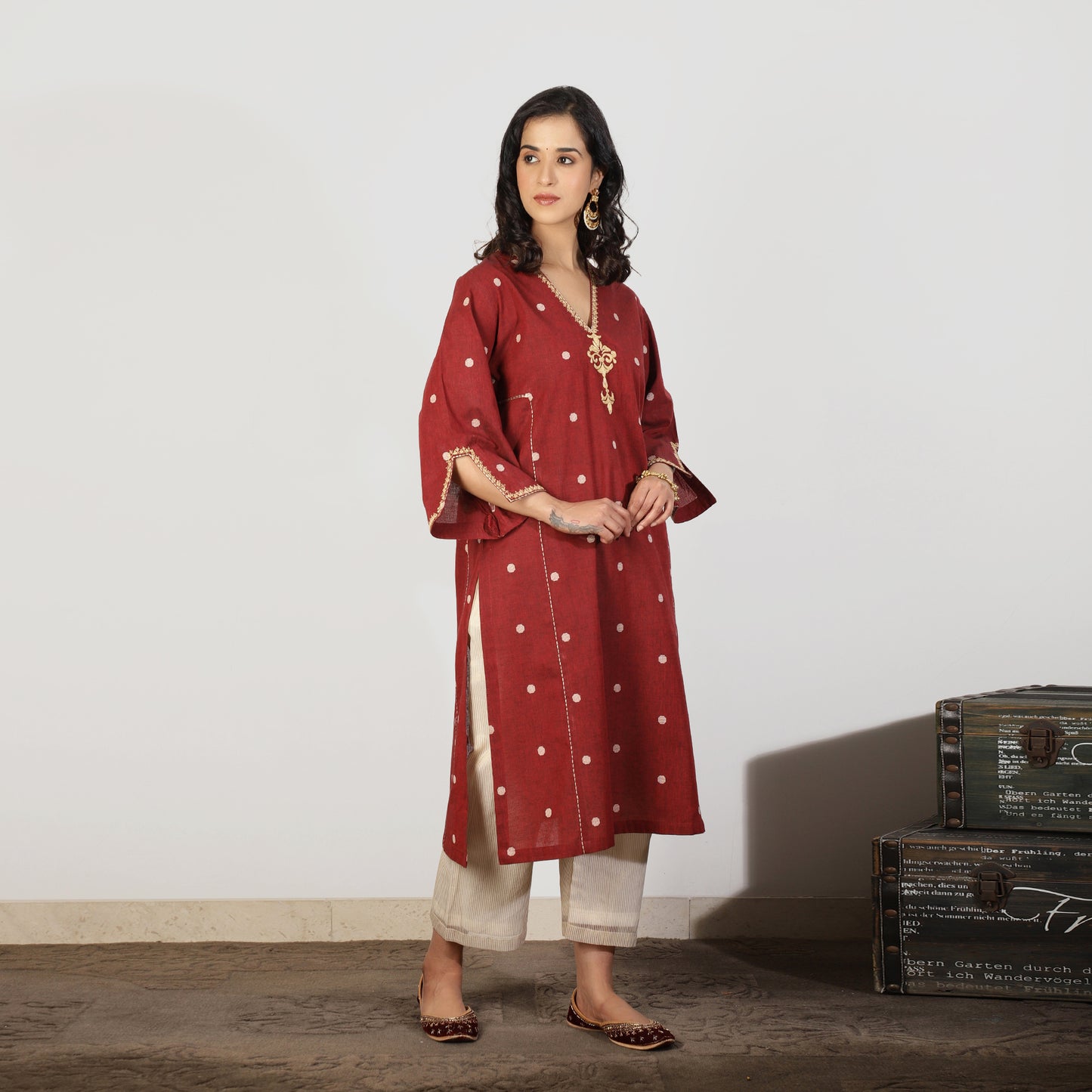 Maroon South Cotton A-line kali kurta