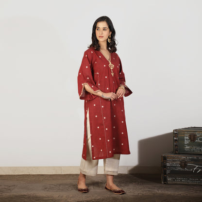 Maroon South Cotton A-line kali kurta