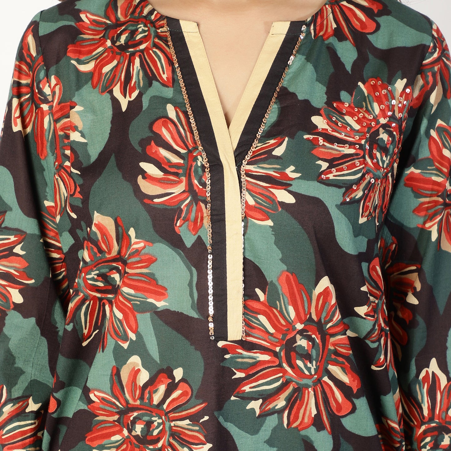 Multicoloured Cotton kurta with Sequin Details