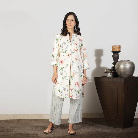 Cream Cotton Kurta with Sequin Highlights