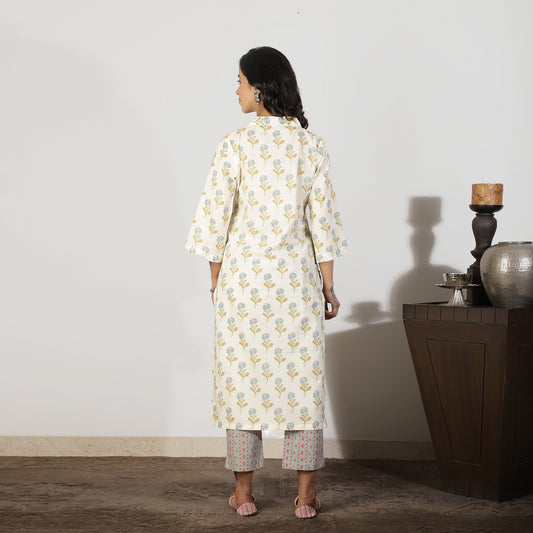Cream Cotton Kurta with Sequin Details