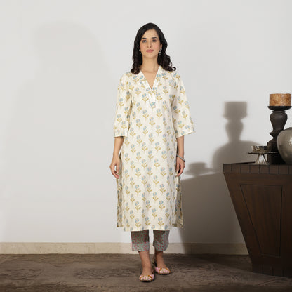 Cream kurta set with sequin details - Spring Soul