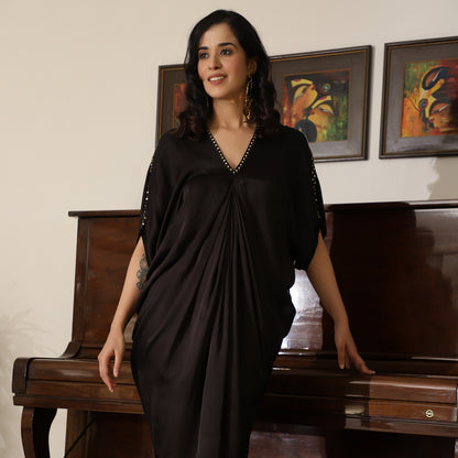 Black Modal Cowl Dress with Sequin Highlight