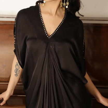 Black Modal Cowl Dress with Sequin Highlight