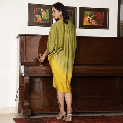 Yellow Green Ombre Cowl Dress with Sequin Highlight