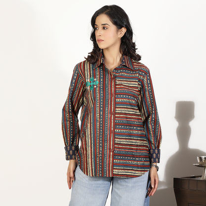 Multicolour Striped Shirt With Contrast Cuffs