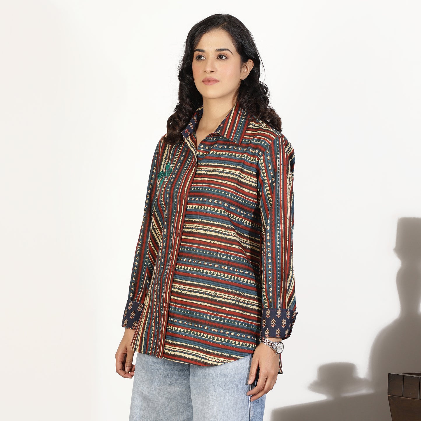 Multicolour Striped Shirt with Contrast Cuffs - Detail View - Spring Soul