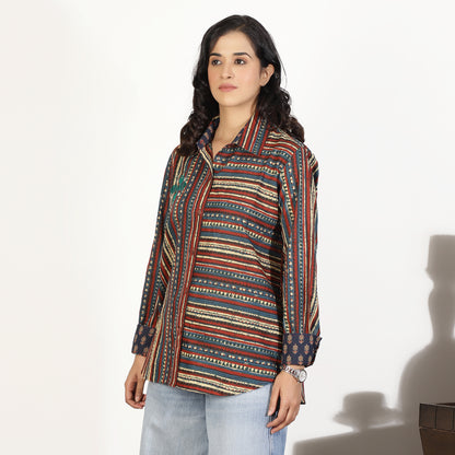 Multicolour Striped Shirt with Contrast Cuffs - Detail View - Spring Soul