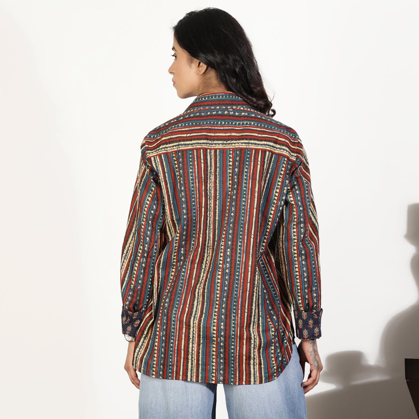 Multicolour Striped Shirt With Contrast Cuffs