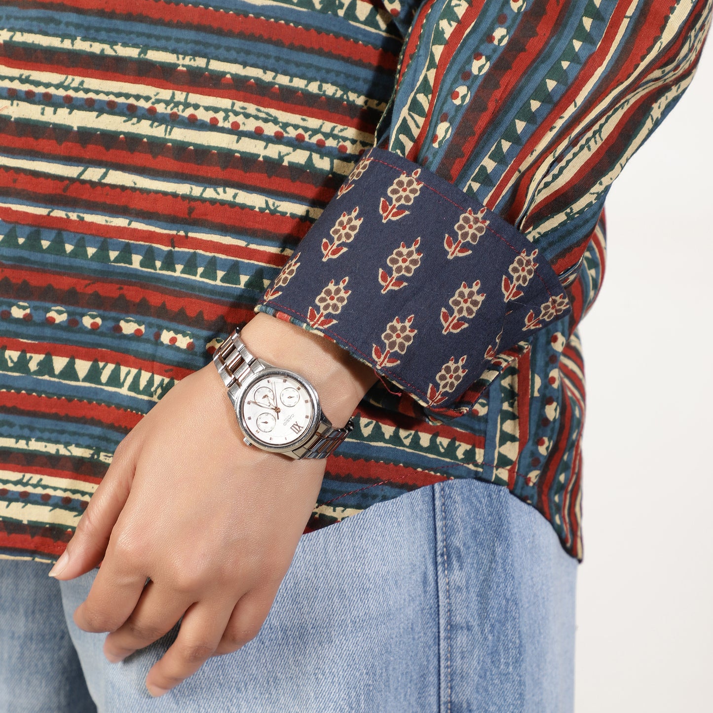 Multicolour Striped Shirt With Contrast Cuffs