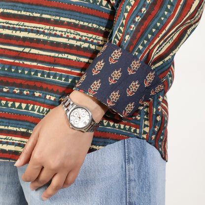 Multicolour Striped Shirt With Contrast Cuffs