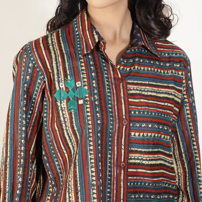 Multicolour Striped Shirt With Contrast Cuffs