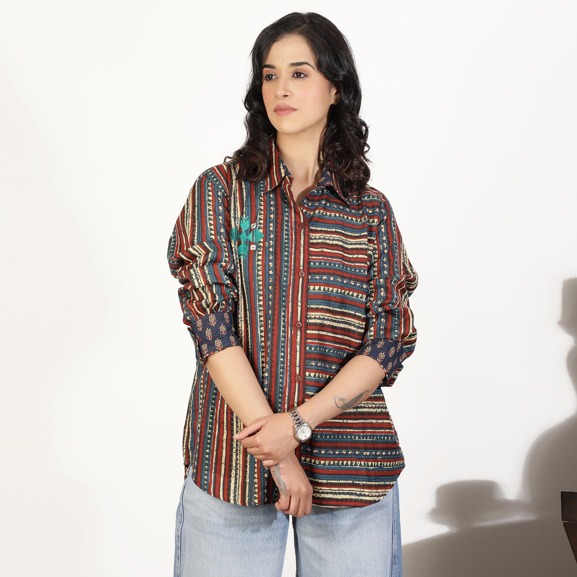 Multicolour Striped Shirt with Contrast Cuffs - Spring Soul