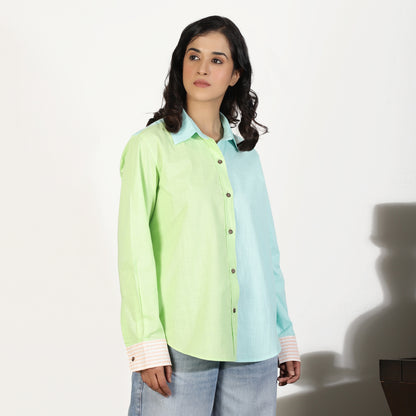 Pastel Colorblocked Cotton Slub Shirt - Detail View - Spring Soul
