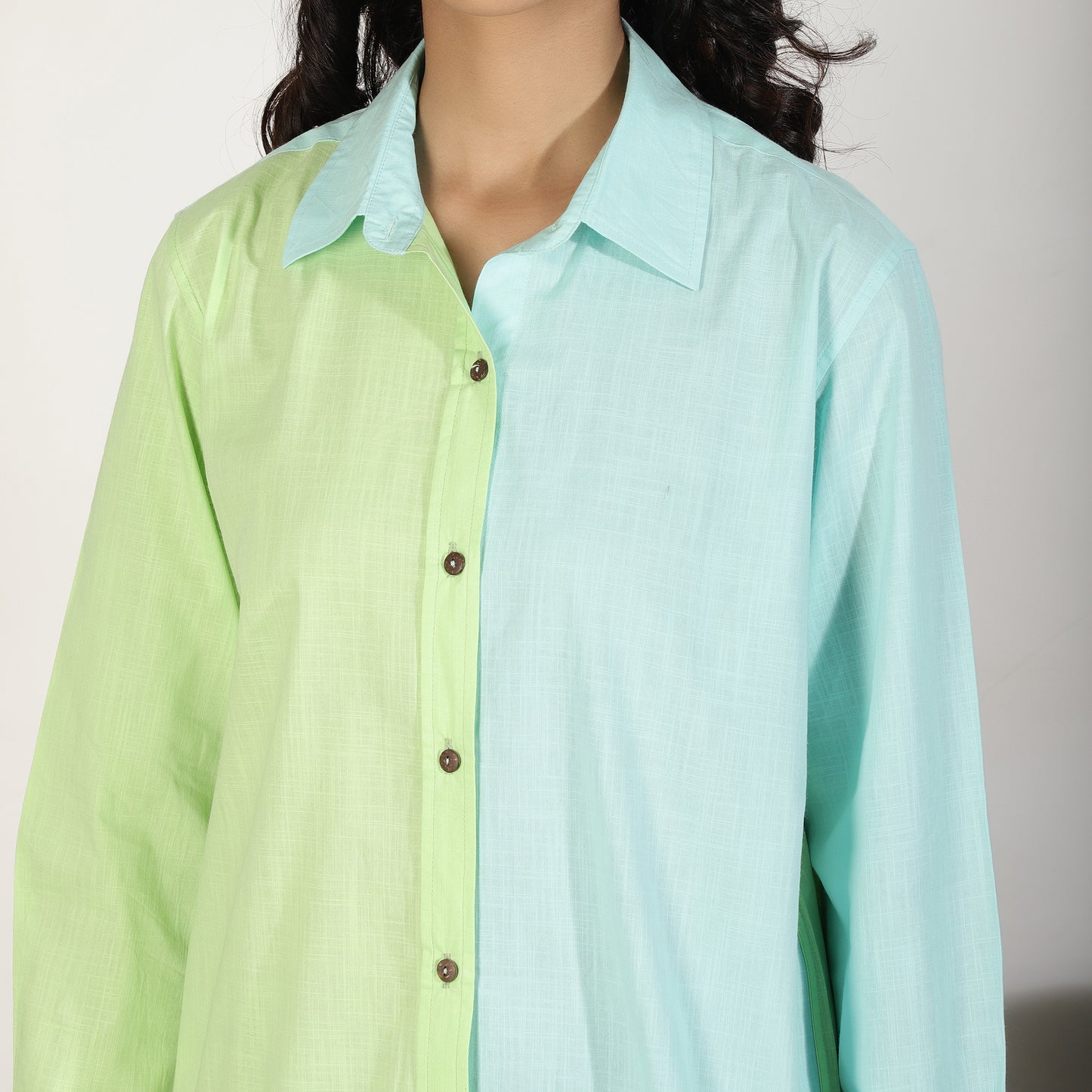 Pastel Colorblocked Cotton Slub Shirt