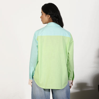 Pastel Colorblocked Cotton Slub Shirt