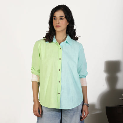 Pastel Colorblocked Cotton Slub Shirt