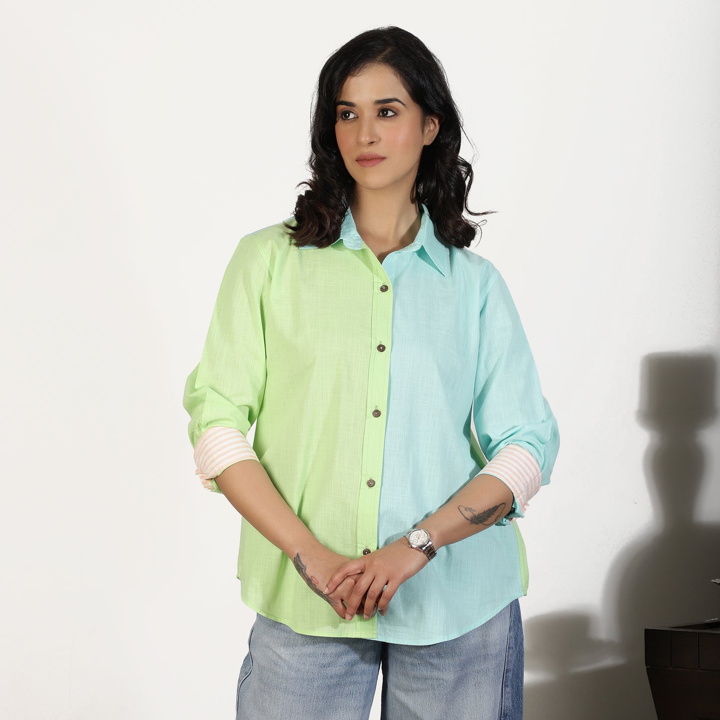 Pastel Colorblocked Cotton Slub Shirt - Spring Soul