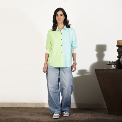 Pastel Colorblocked Cotton Slub Shirt