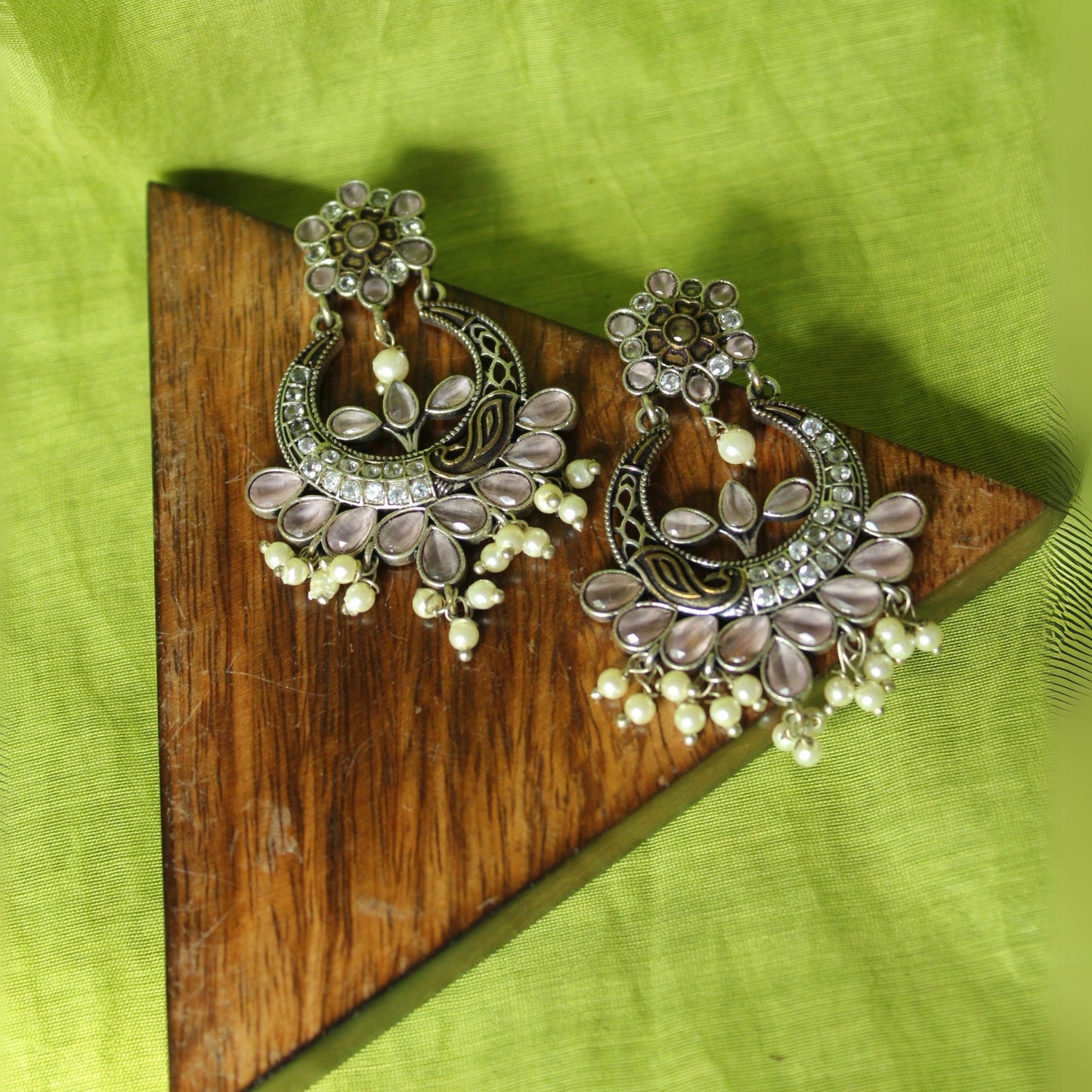 Pink Stone & Mirror Chandbalis