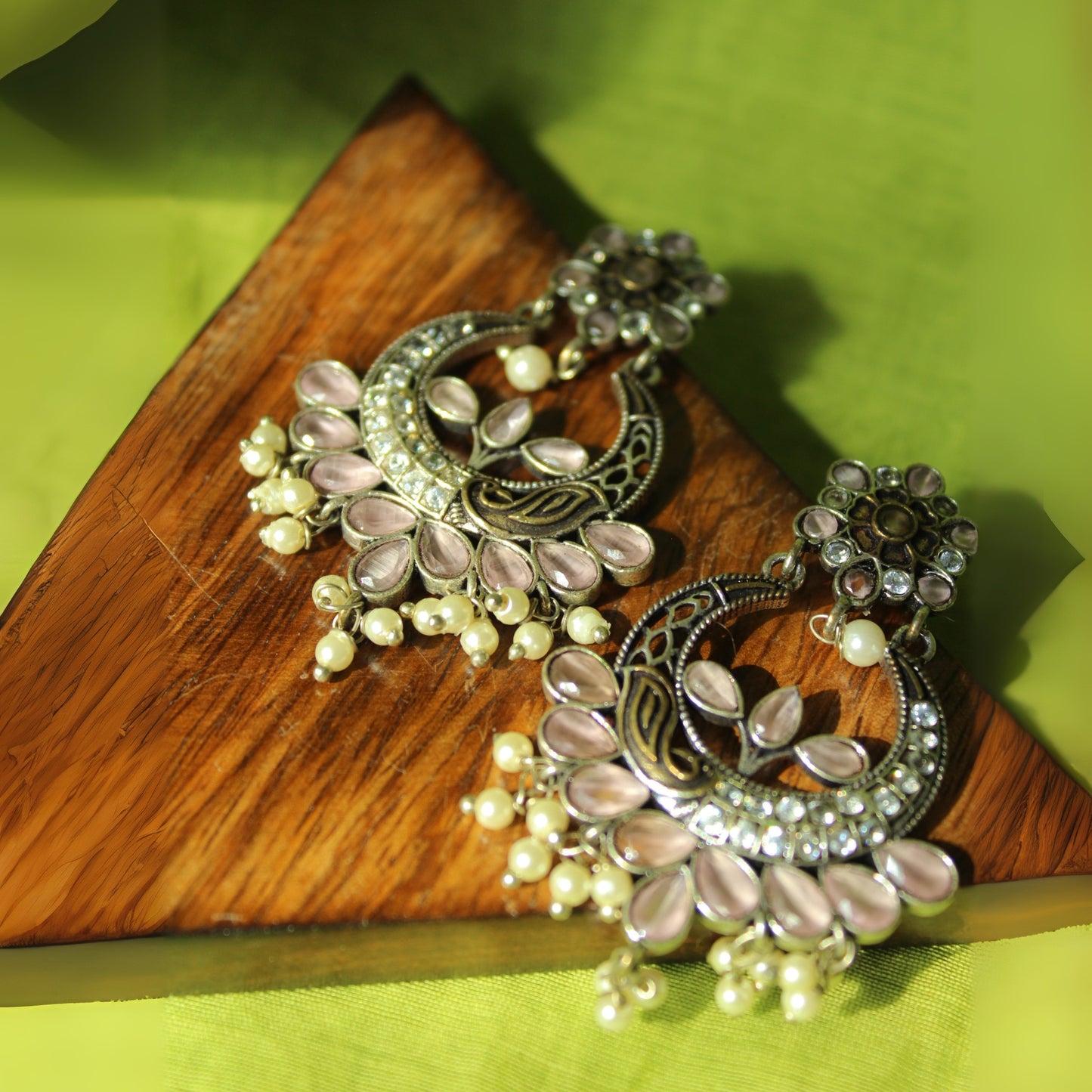 Pink Stone & Mirror Chandbalis