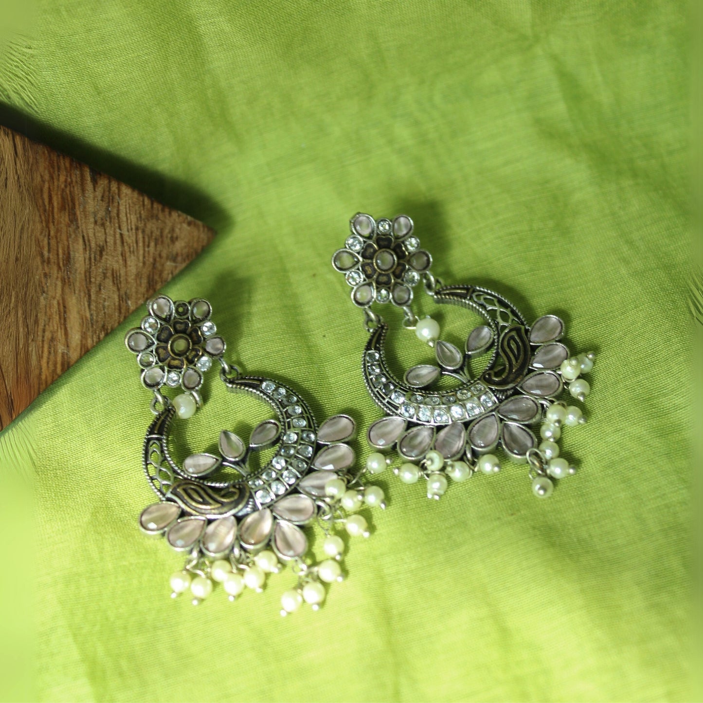 Pink Stone & Mirror Chandbalis