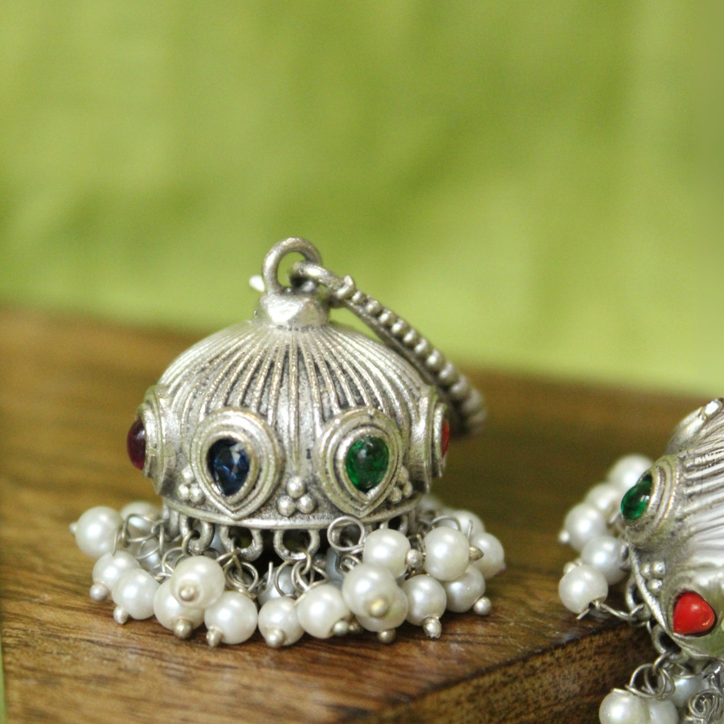 Colorful Stone Jhumka with Pearls
