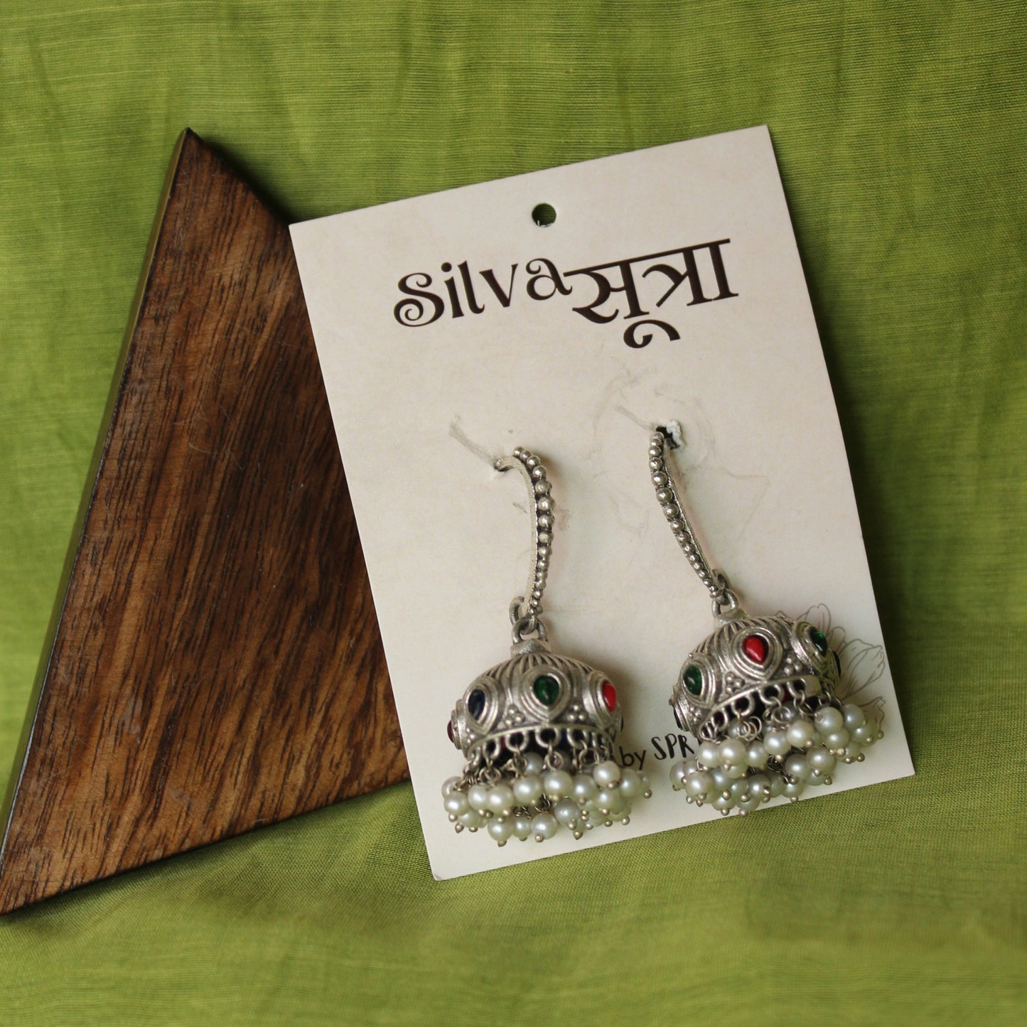 Colorful Stone Jhumka with Pearls