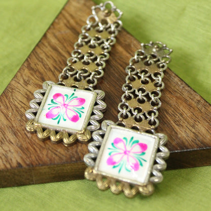 Hand-Painted Floral Silver Drops