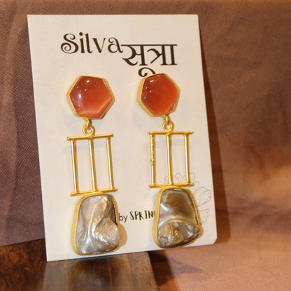 Pearl & Hexagon Drops in orange