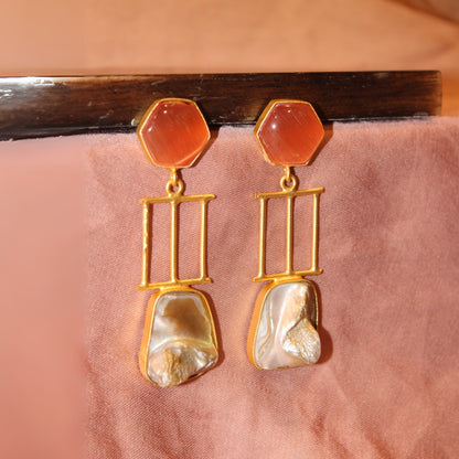Pearl & Hexagon Drops in orange