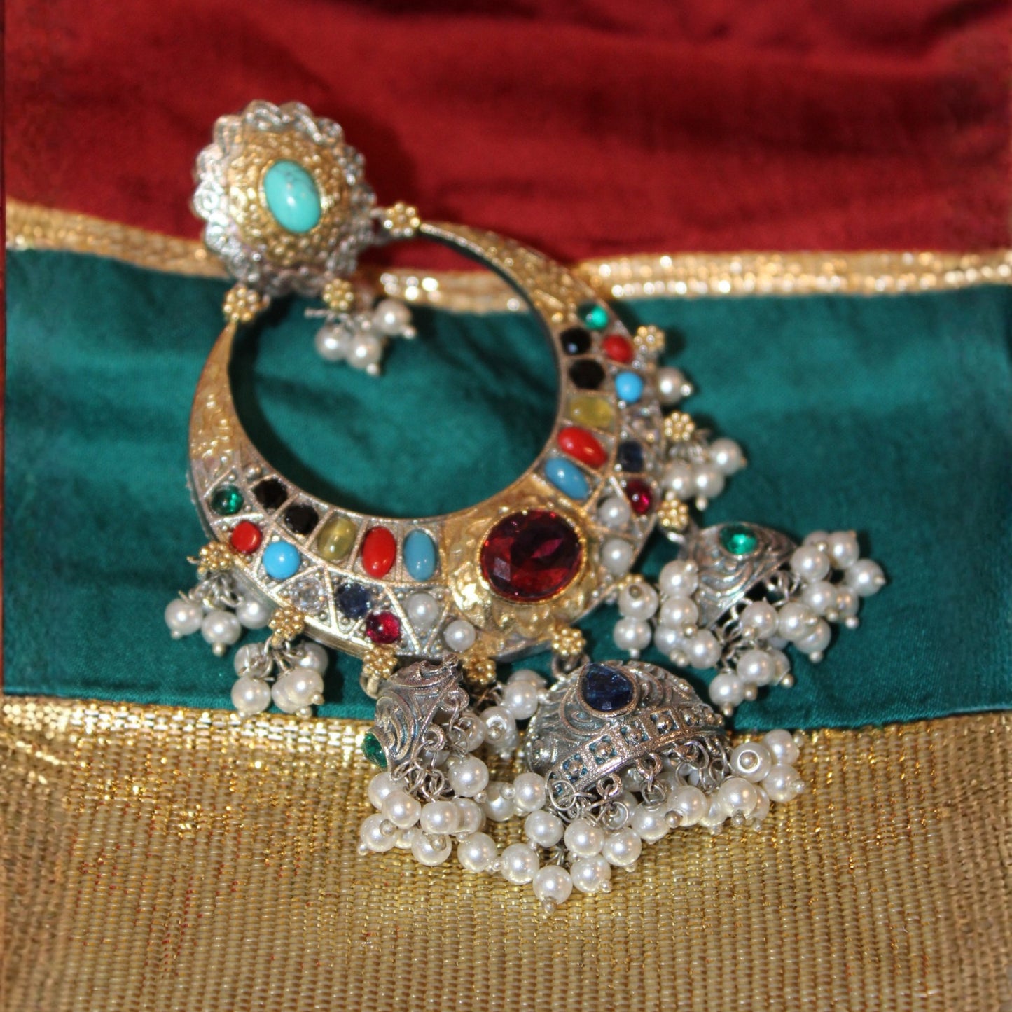 Multi-Stone Pearl Chandbalis