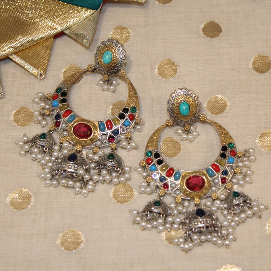 Multi-Stone Pearl Chandbalis
