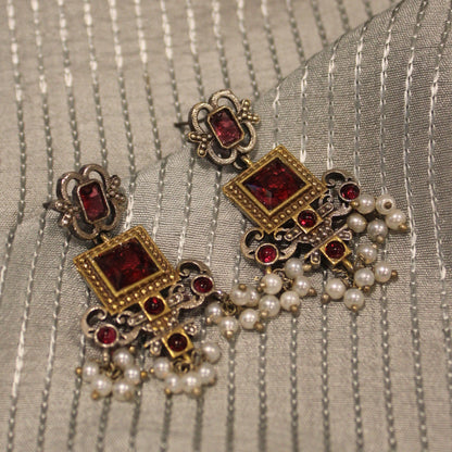 Ruby & Pearl Drop Earrings