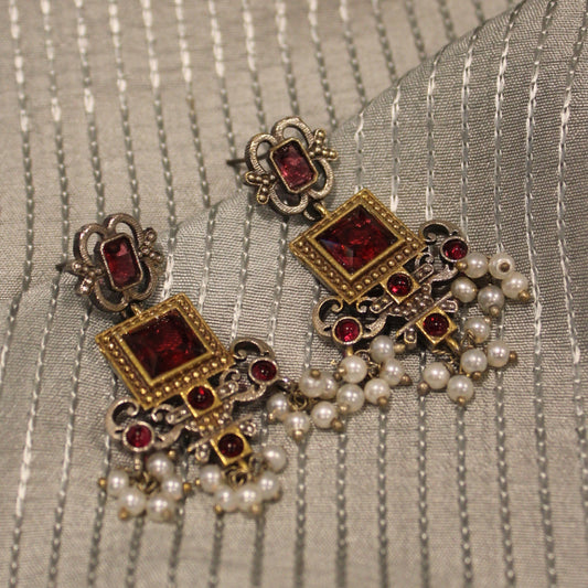 Ruby & Pearl Drop Earrings