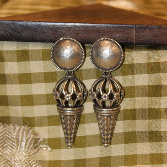 Silver Dome Drop Earrings